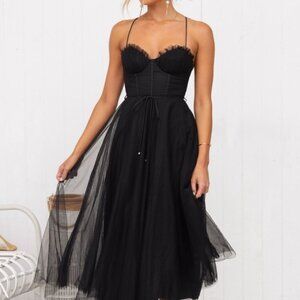 Sweetheart Neck Tulle Midi Dress | New Formal A-Line Dress w/ Criss Cross Back